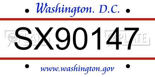 SX90147 District Of Columbia License Plate