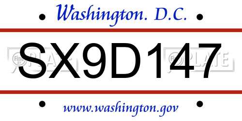 SX9D147 District Of Columbia License Plate