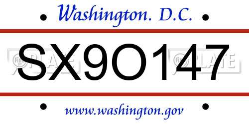 SX9O147 District Of Columbia License Plate