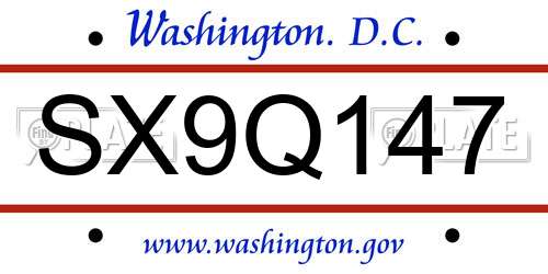SX9Q147 District Of Columbia License Plate