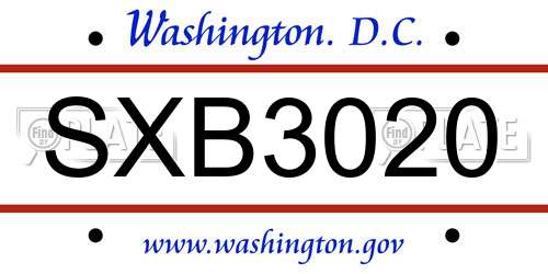 SXB3020 District Of Columbia License Plate