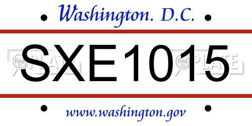 SXE1015 District Of Columbia License Plate