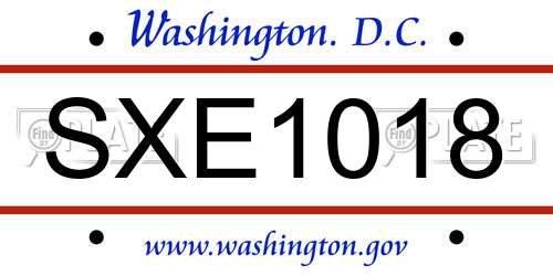 SXE1018 District Of Columbia License Plate