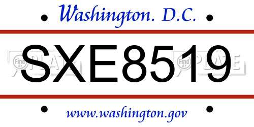 SXE8519 District Of Columbia License Plate