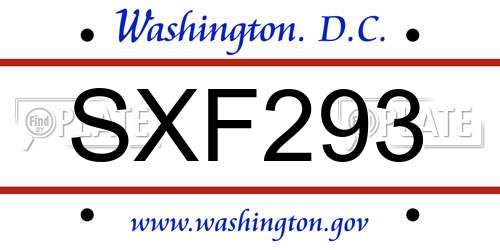 SXF293 District Of Columbia License Plate