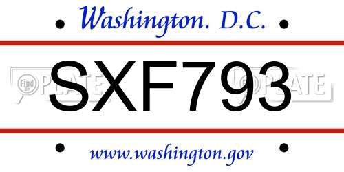 SXF793 District Of Columbia License Plate