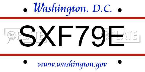 SXF79E District Of Columbia License Plate