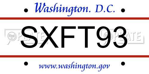 SXFT93 District Of Columbia License Plate