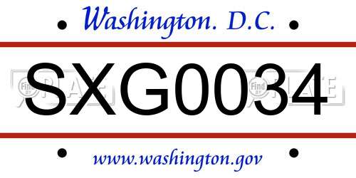 SXG0034 District Of Columbia License Plate