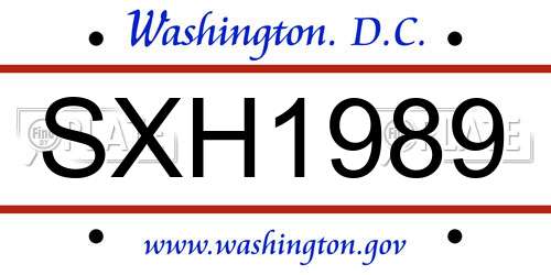SXH1989 District Of Columbia License Plate
