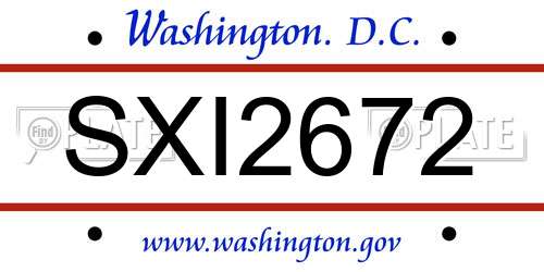 SXI2672 District Of Columbia License Plate