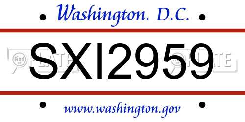 SXI2959 District Of Columbia License Plate