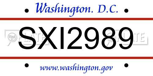 SXI2989 District Of Columbia License Plate
