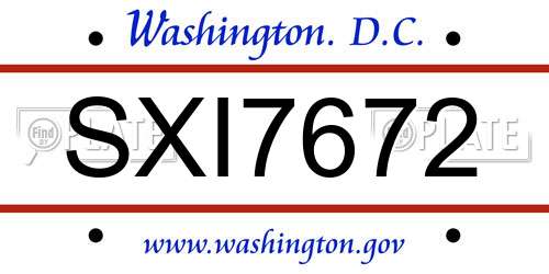 SXI7672 District Of Columbia License Plate