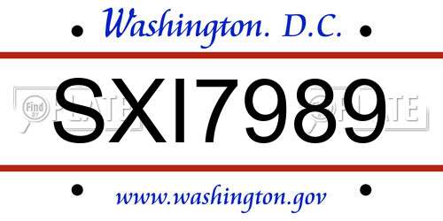 SXI7989 District Of Columbia License Plate