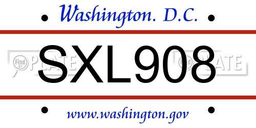 SXL908 District Of Columbia License Plate
