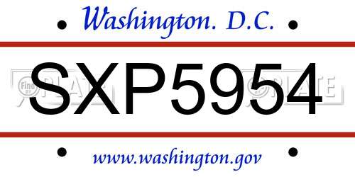 SXP5954 District Of Columbia License Plate