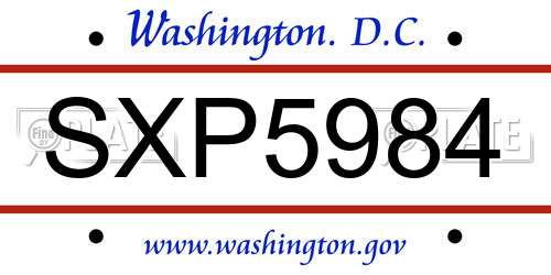 SXP5984 District Of Columbia License Plate