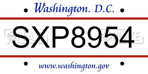 SXP8954 District Of Columbia License Plate