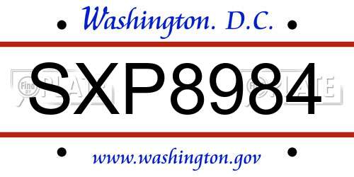 SXP8984 District Of Columbia License Plate