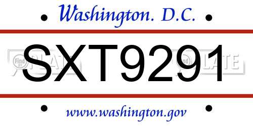 SXT9291 District Of Columbia License Plate