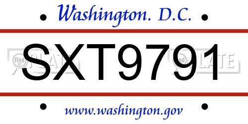 SXT9791 District Of Columbia License Plate