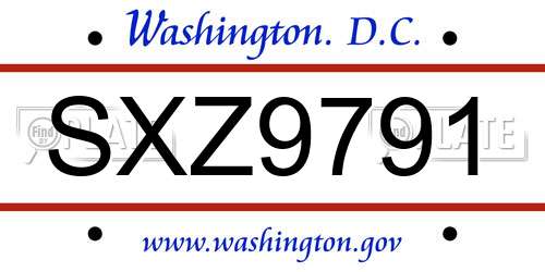 SXZ9791 District Of Columbia License Plate