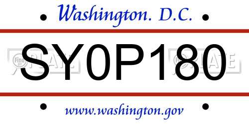 SY0P180 District Of Columbia License Plate