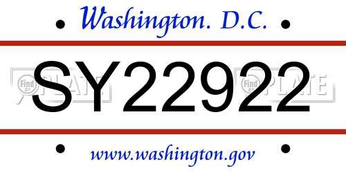 SY22922 District Of Columbia License Plate