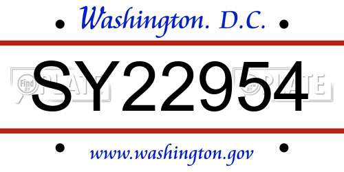 SY22954 District Of Columbia License Plate