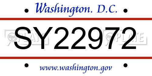 SY22972 District Of Columbia License Plate