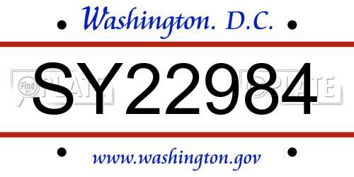 SY22984 District Of Columbia License Plate