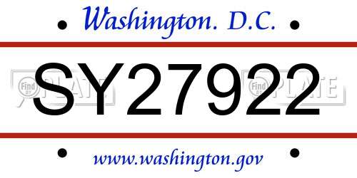 SY27922 District Of Columbia License Plate