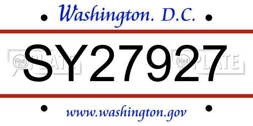 SY27927 District Of Columbia License Plate