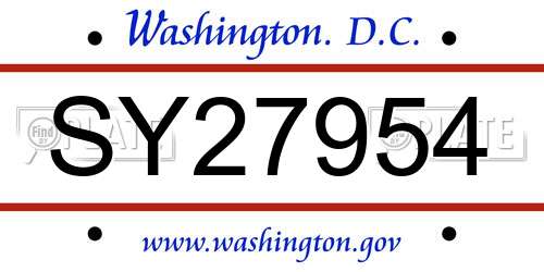 SY27954 District Of Columbia License Plate
