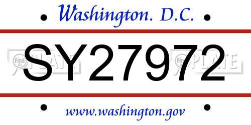 SY27972 District Of Columbia License Plate