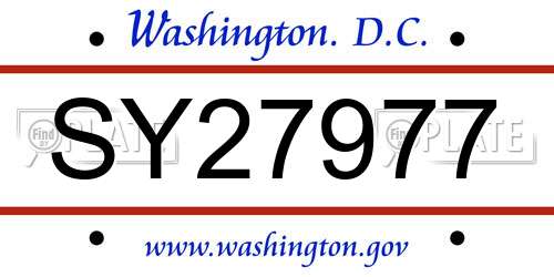 SY27977 District Of Columbia License Plate