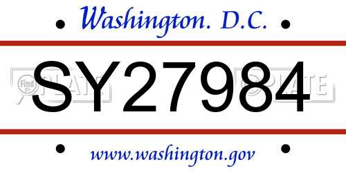 SY27984 District Of Columbia License Plate