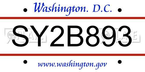 SY2B893 District Of Columbia License Plate