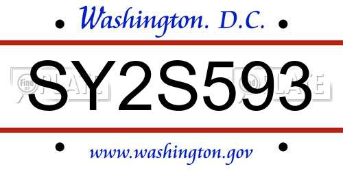 SY2S593 District Of Columbia License Plate