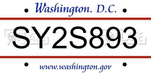 SY2S893 District Of Columbia License Plate