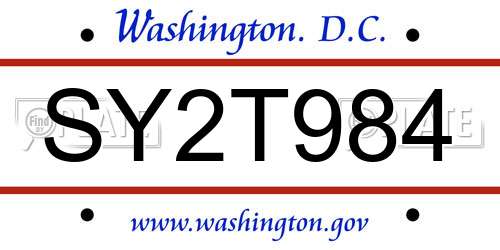 SY2T984 District Of Columbia License Plate