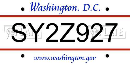 SY2Z927 District Of Columbia License Plate