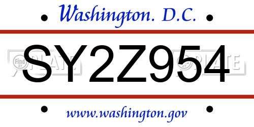 SY2Z954 District Of Columbia License Plate