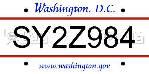 SY2Z984 District Of Columbia License Plate