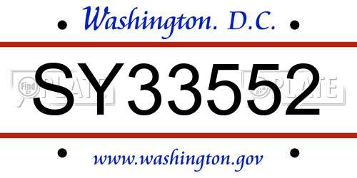 SY33552 District Of Columbia License Plate