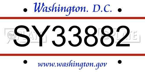 SY33882 District Of Columbia License Plate