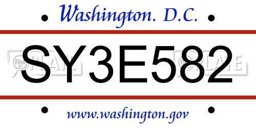 SY3E582 District Of Columbia License Plate