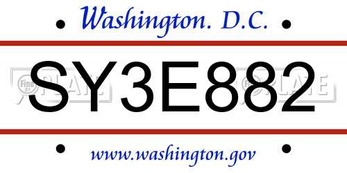 SY3E882 District Of Columbia License Plate
