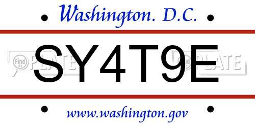 SY4T9E District Of Columbia License Plate